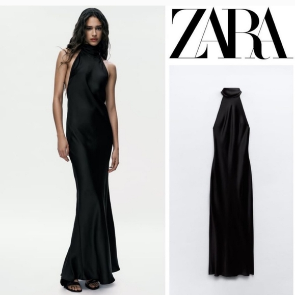 ZARA SATIN EFFECT HALTER DRESS - Picture 5 of 14